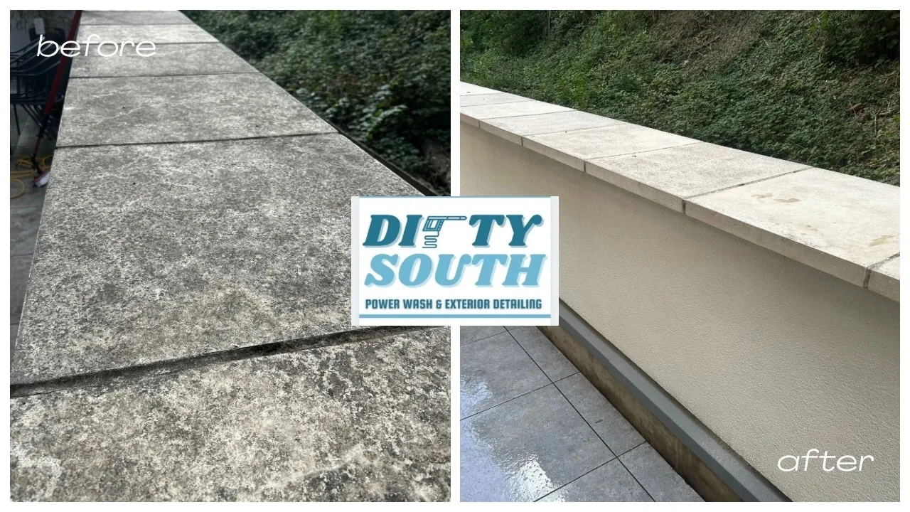 Stone wall coping cleaned